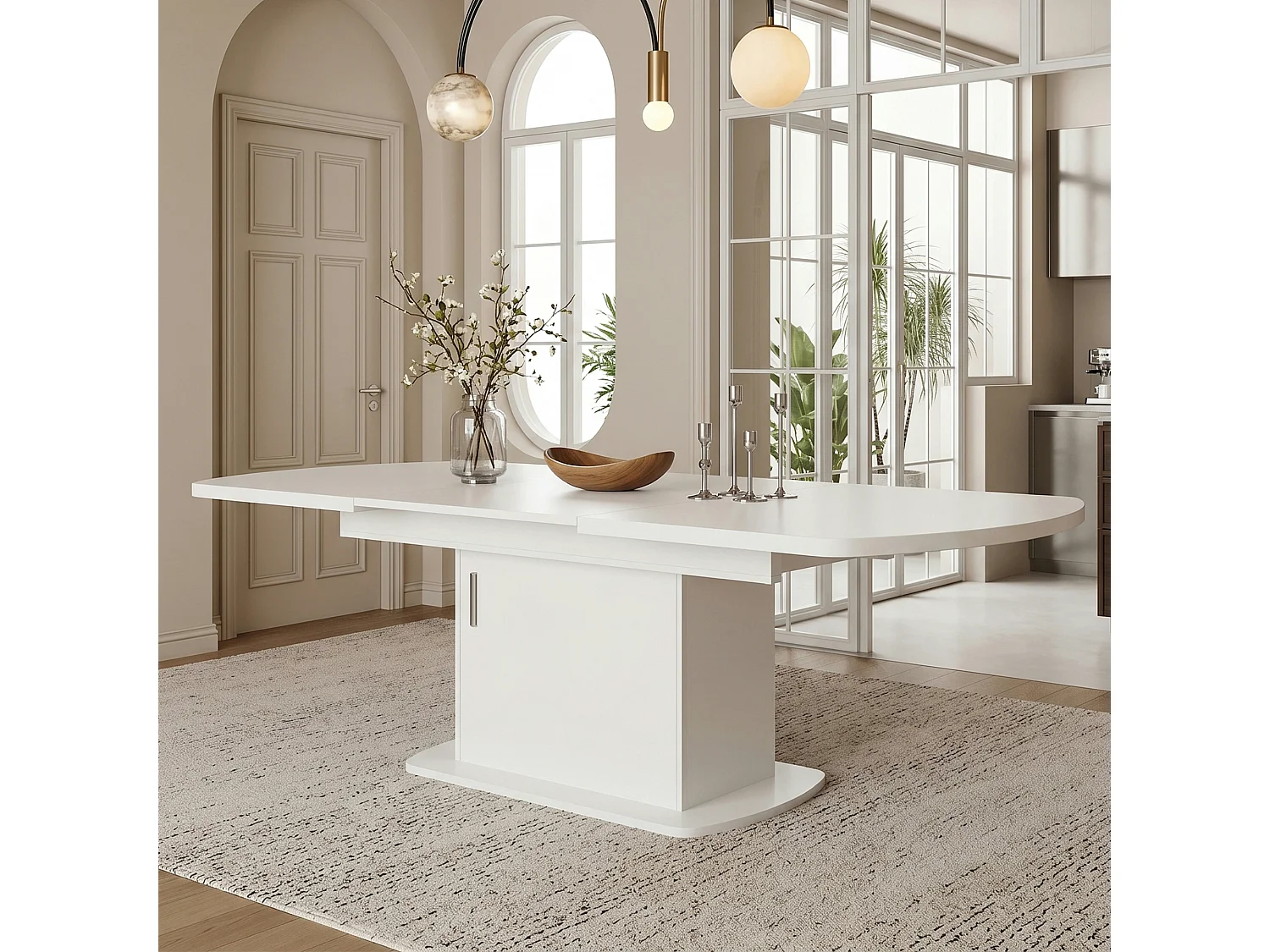Table à manger extensible 200 x 80 cm pour 4 à 6 couverts avec 1 porte - Panneaux de particules - Blanc