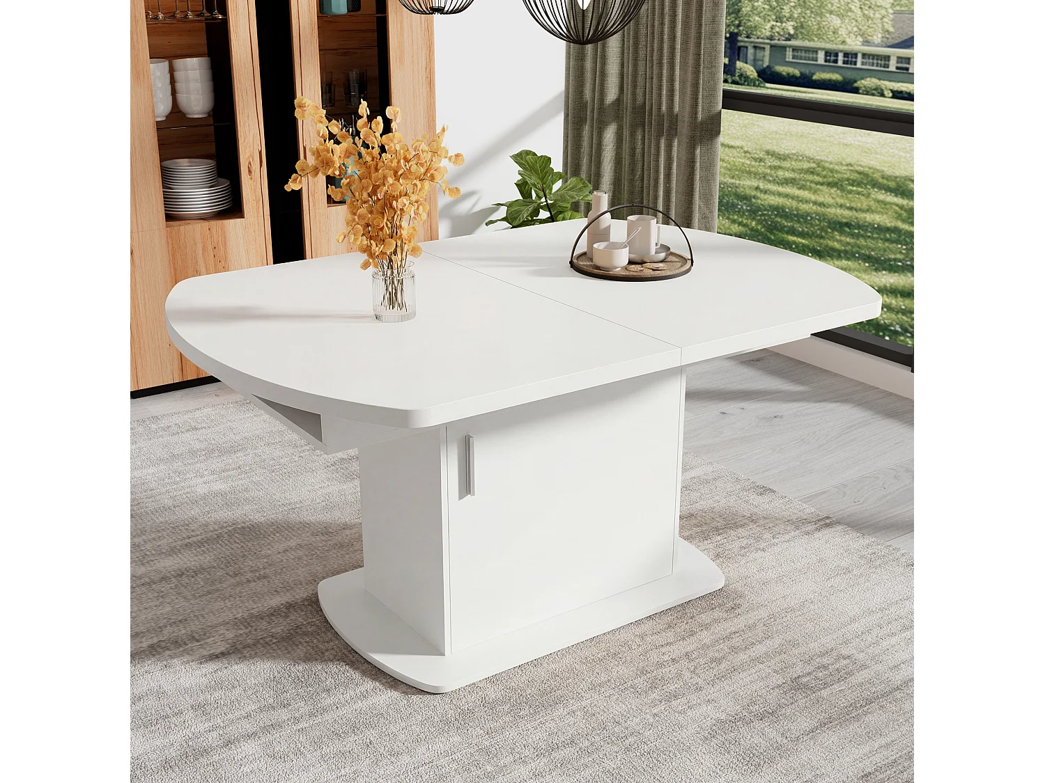 Table à manger extensible 200 x 80 cm pour 4 à 6 couverts avec 1 porte - Panneaux de particules - Blanc