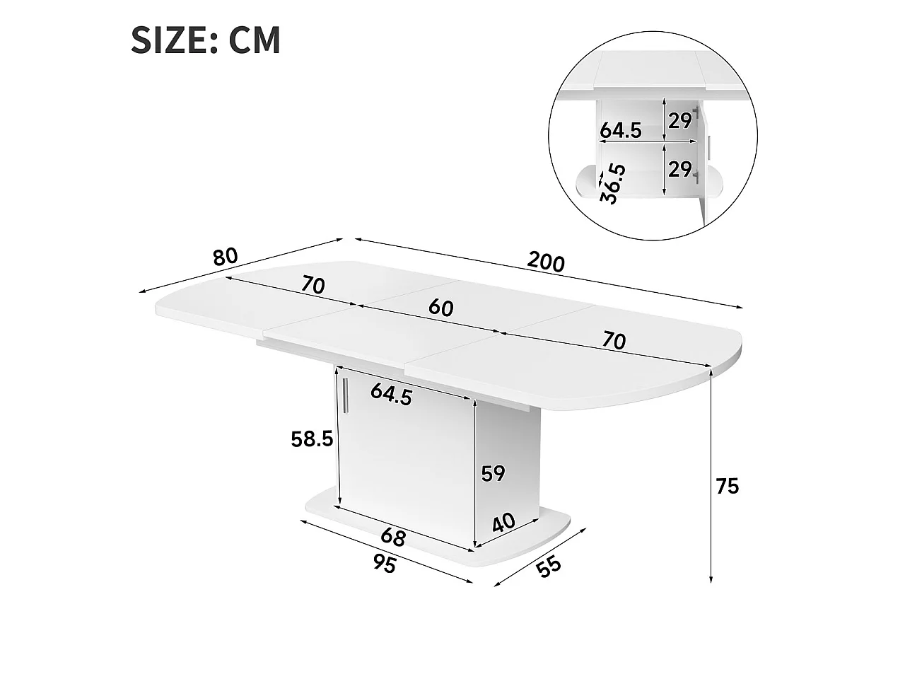 Table à manger extensible 200 x 80 cm pour 4 à 6 couverts avec 1 porte - Panneaux de particules - Blanc