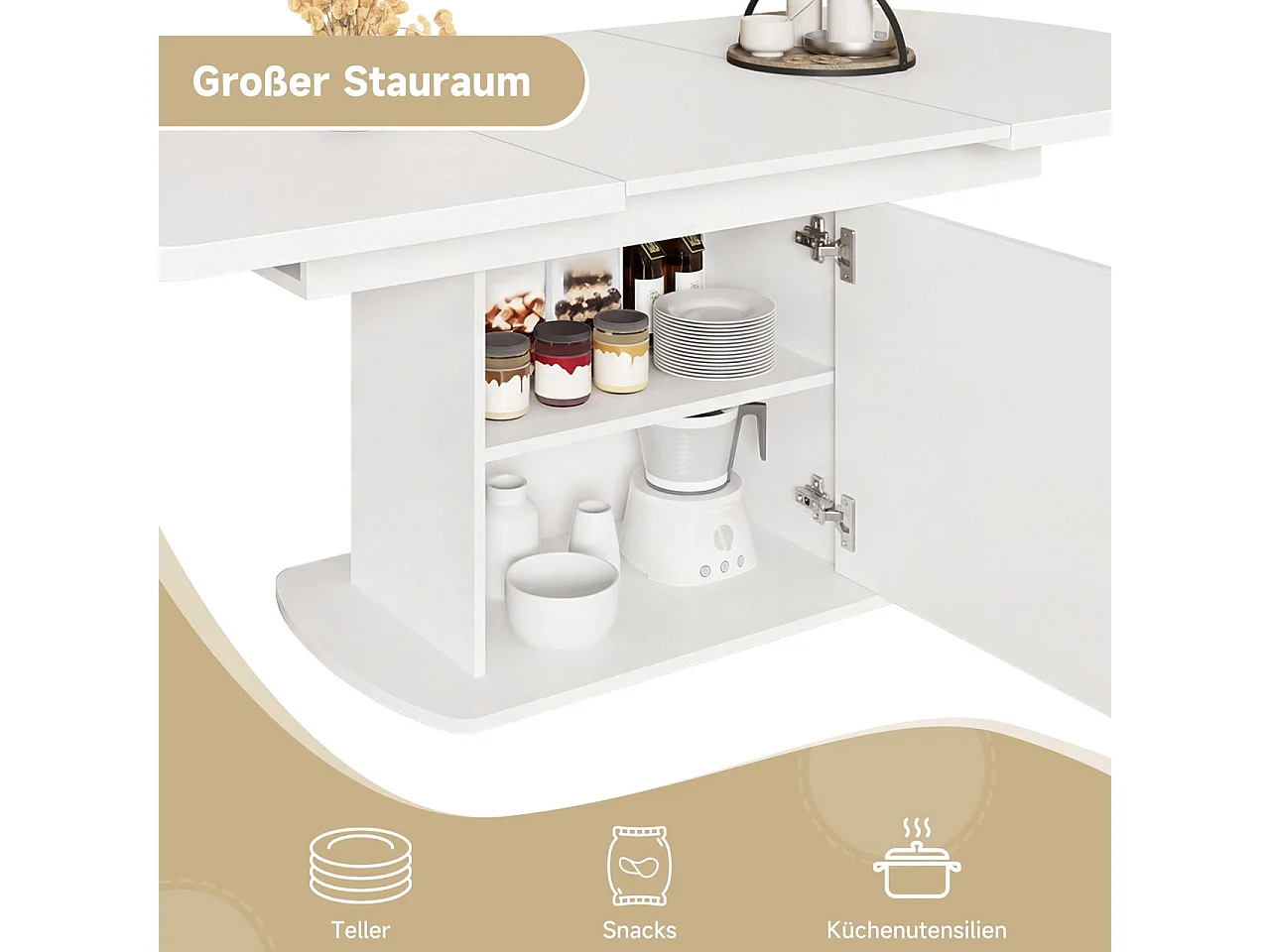 Table à manger extensible 200 x 80 cm pour 4 à 6 couverts avec 1 porte - Panneaux de particules - Blanc