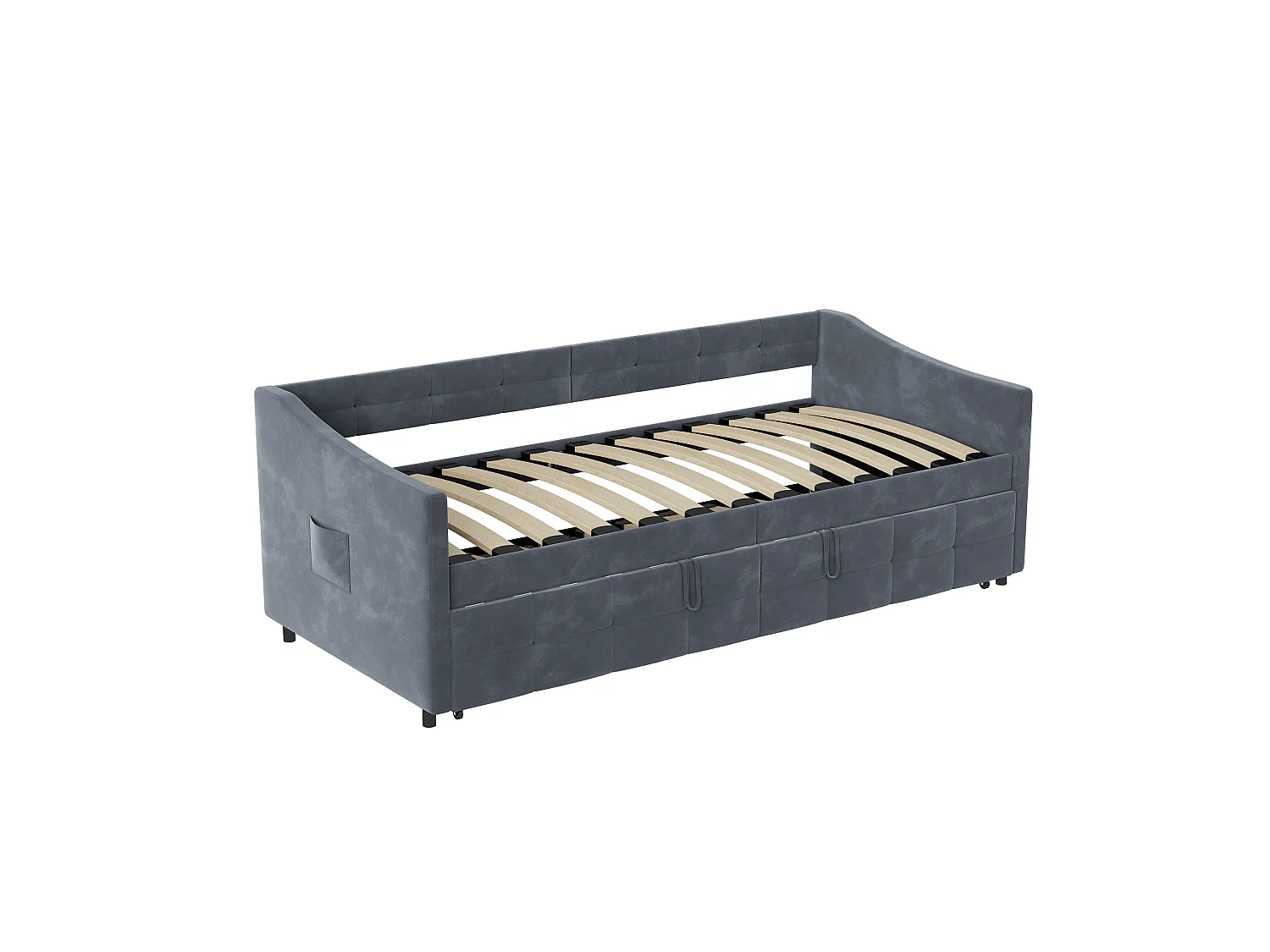 Canapé Lit Extensible 90/180 x 200 cm - Canapé Convertible Multifonction en Velours Gris, Style Minimaliste, Sommier à Lattes Inclus
