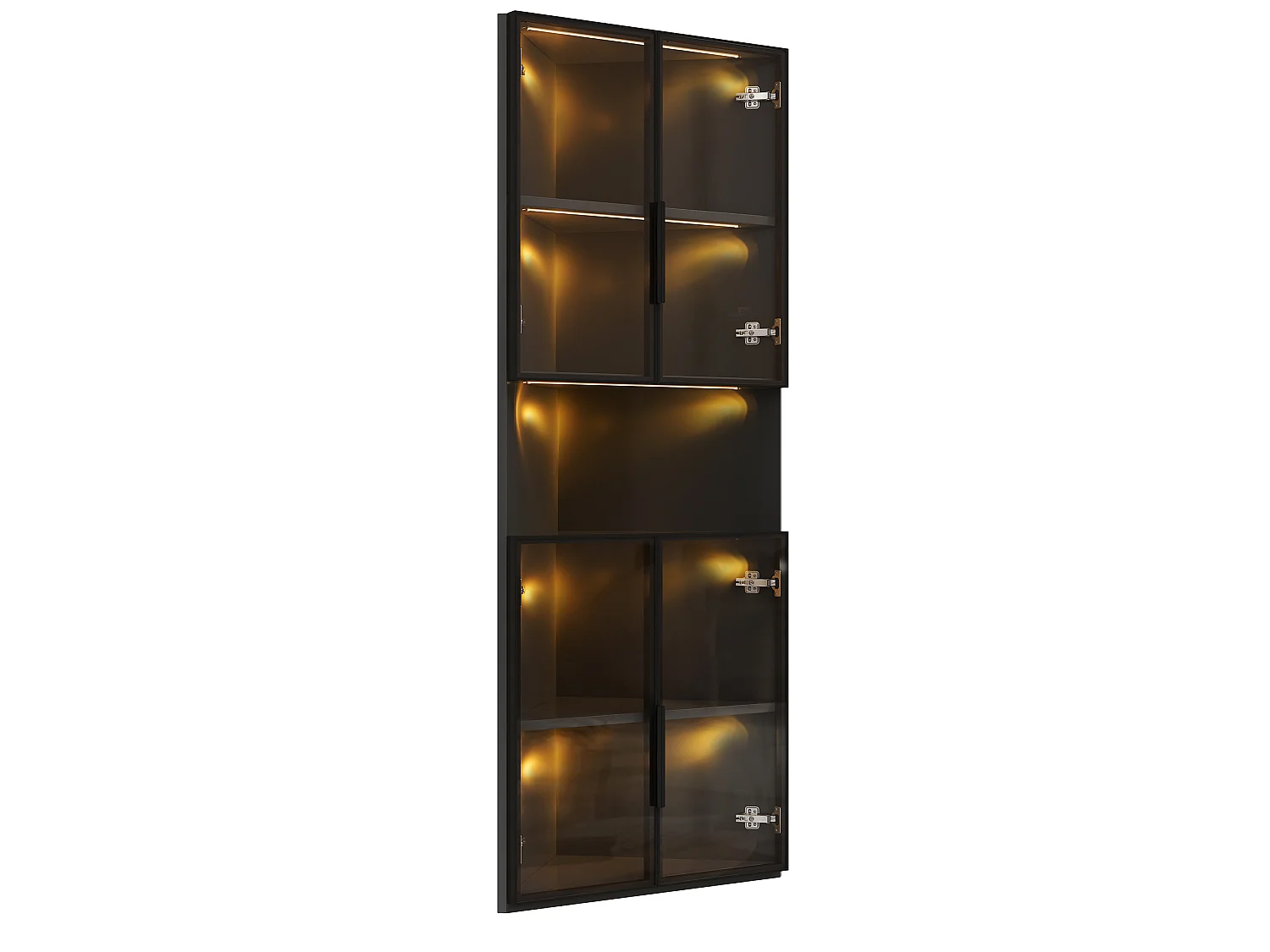 Vitrine d'angle triangulaire avec éclairage LED et 4 portes - MDF et verre trempé + MDF - 62 x 32 x 160 cm - Noir