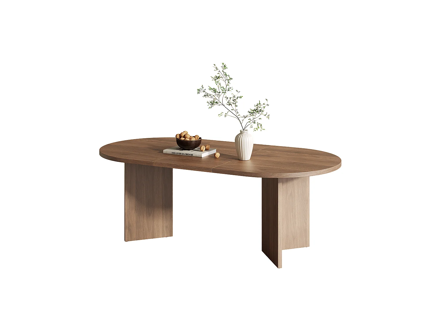 Table à manger ovale 4-6 personnes avec plateau épais et coins arrondis - MDF - 160 x 80 x 75 cm - Noyer