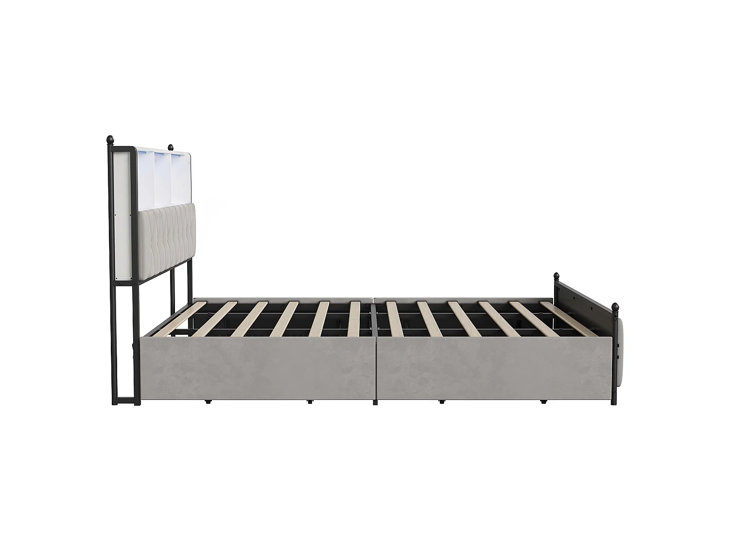 Cadre De Lit 180X200cm Avec 4 Tiroirs De Rangement,Éclairage LED, Espace De Stockage Intégré, Meuble De Chambre Moderne,Velours Beige