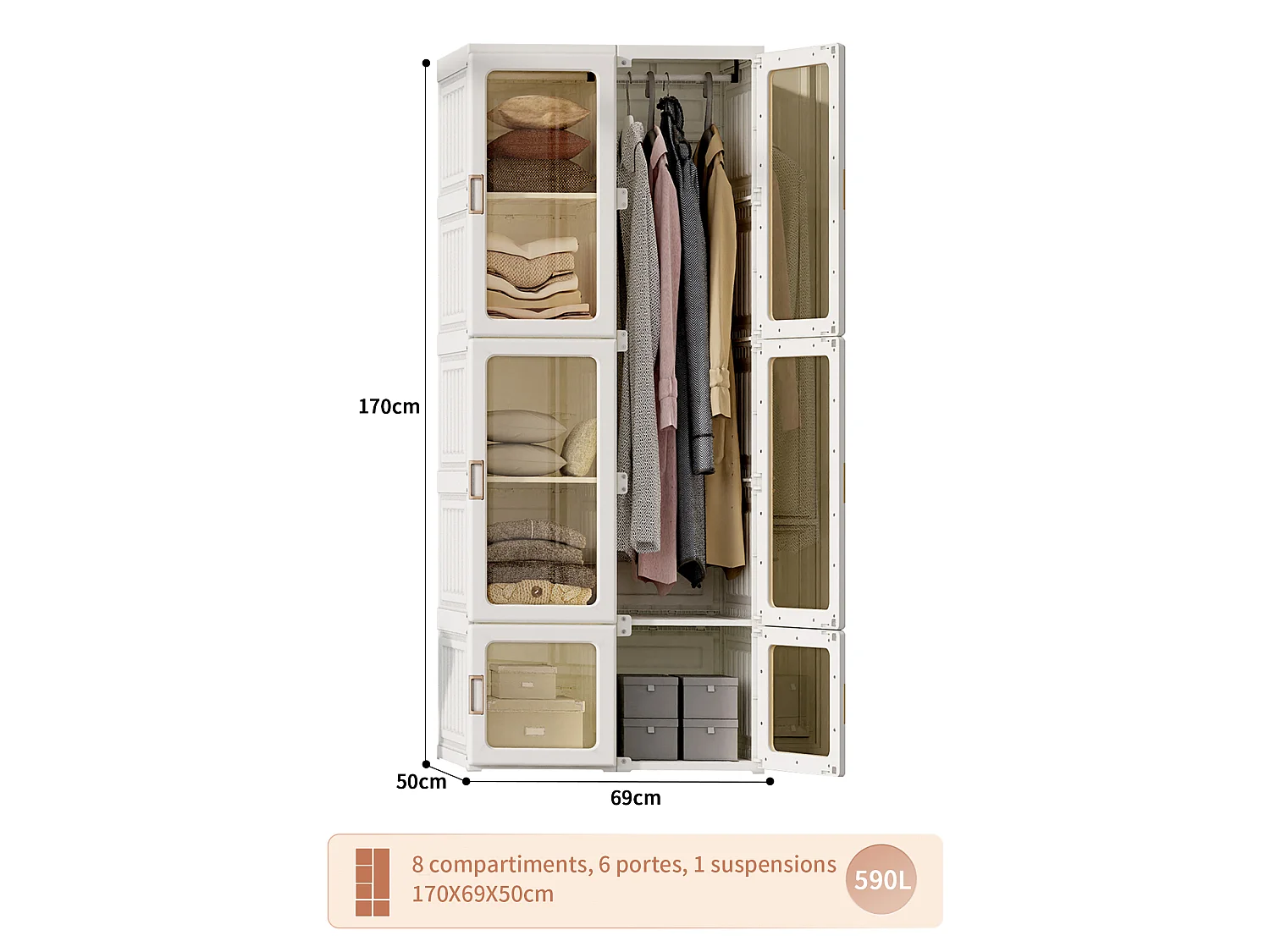 Armoire portable placards(69x50x170cm),chambre armoire,stockage organisateur,vêtements dresser,placard stockage organisateur,blanc
