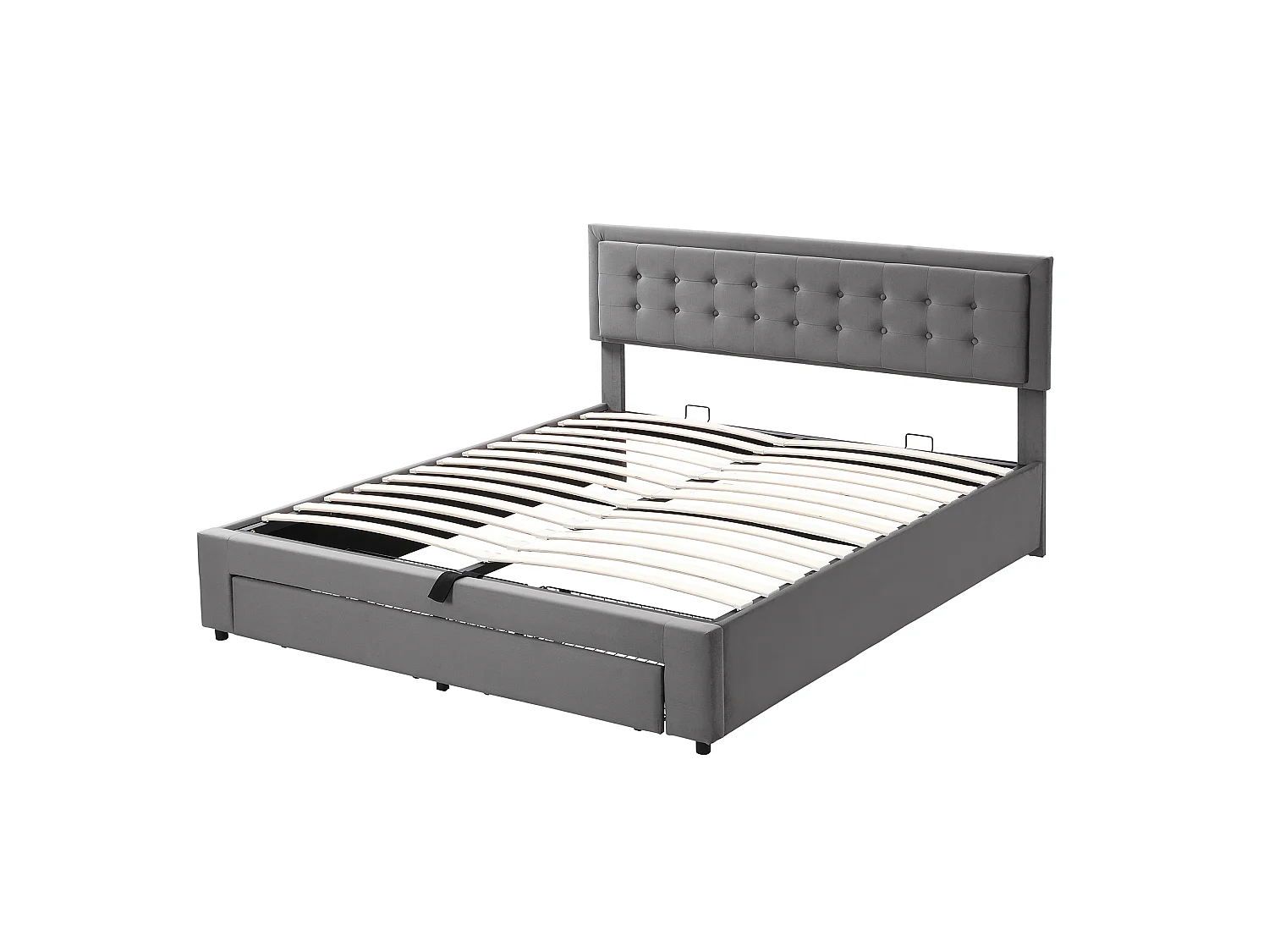 180 x 200  cm storage bed with 2 drawers, hydraulic storage, adjustable headboard - Velvet - No fabric under the bed - Grey (Mattress not included)