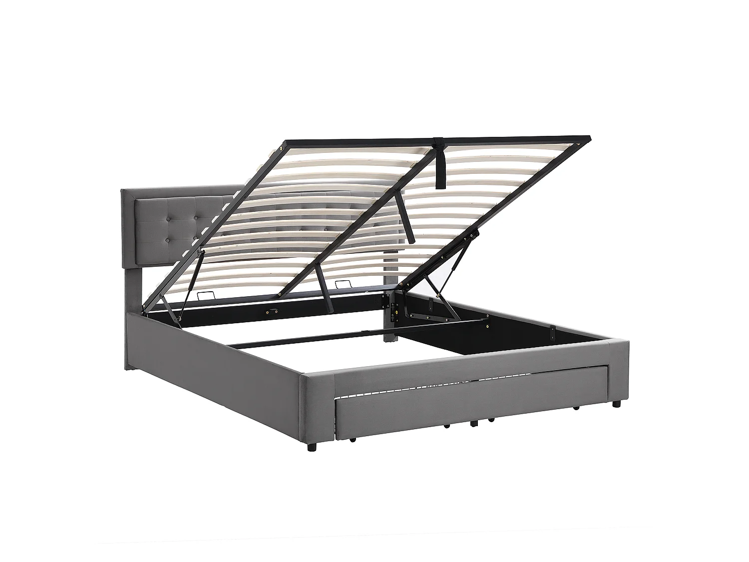 180 x 200  cm storage bed with 2 drawers, hydraulic storage, adjustable headboard - Velvet - No fabric under the bed - Grey (Mattress not included)