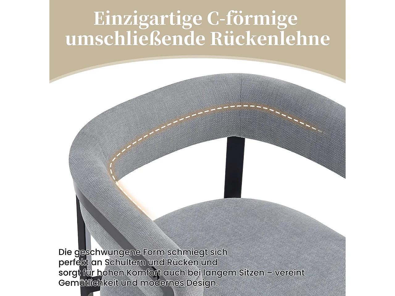 Lot de 2 chaises de salle à manger avec accoudoirs avec dossier incurvé - Chenille et métal - 61 x 50 x 76 cm - Gris