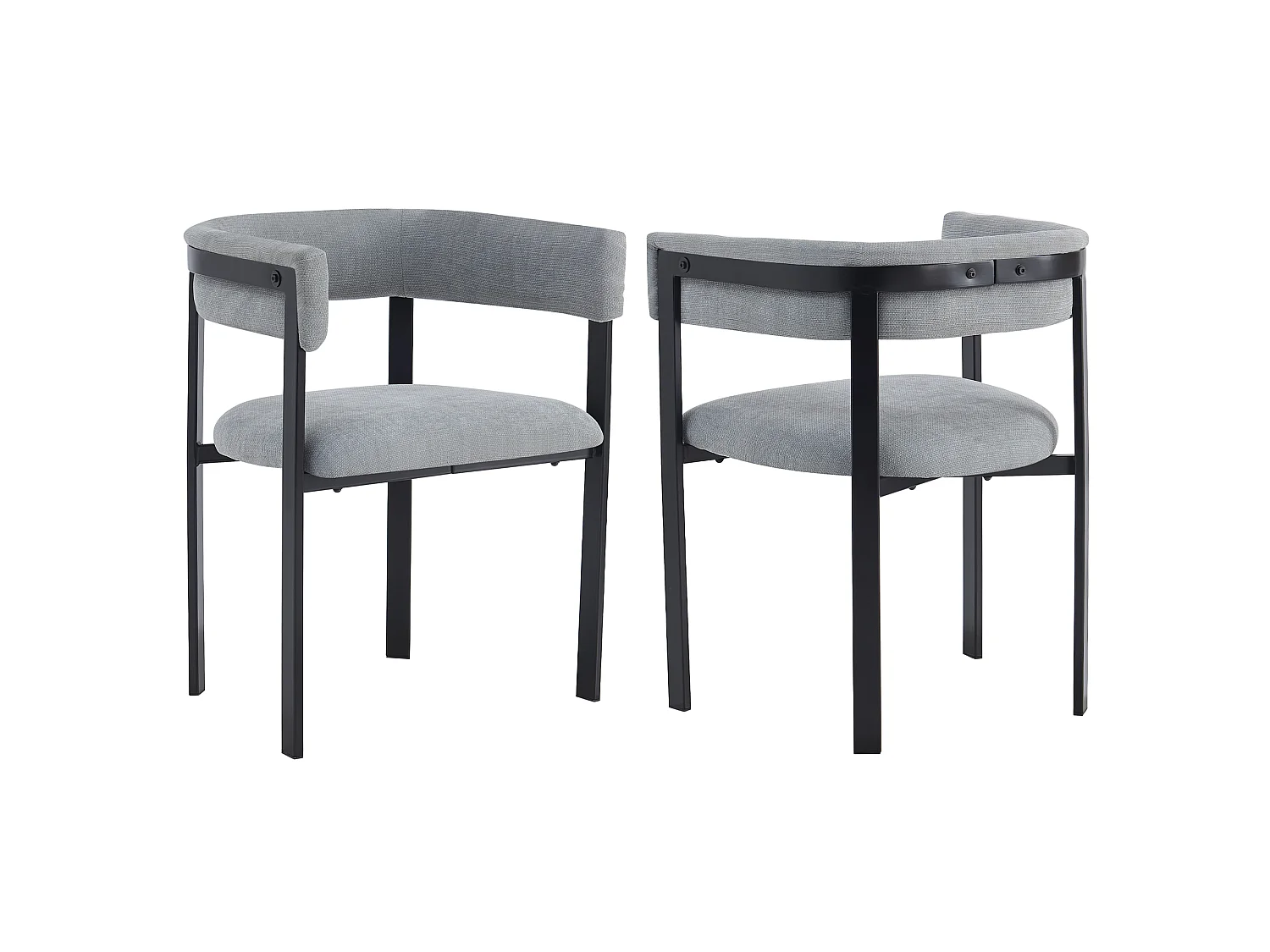 Lot de 2 chaises de salle à manger avec accoudoirs avec dossier incurvé - Chenille et métal - 61 x 50 x 76 cm - Gris
