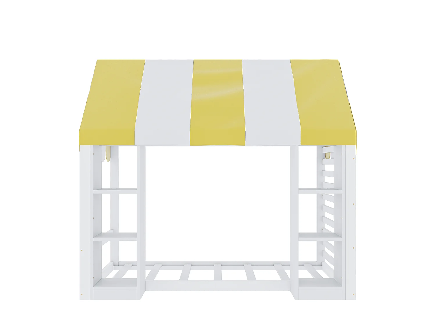 Kinder-Hochbett 90 x 200 cm mit offenen Regalen und Dach - Metall + MDF - Weiß (Matratze nicht enthalten)