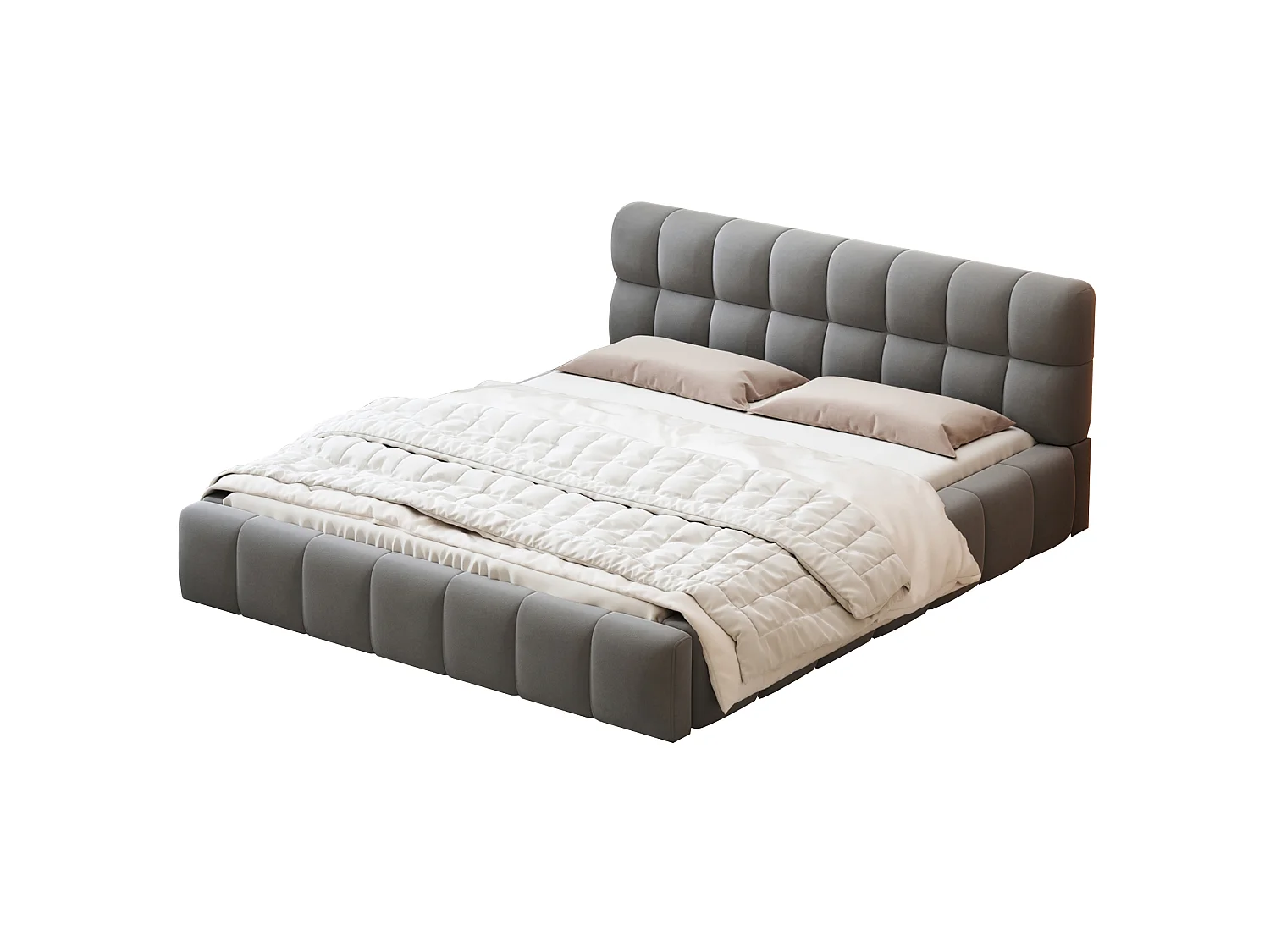 Lit Coffre 140 x 190 cm - Lit Double avec Dossier Moelleux, Lit Ado à Structure Rembourrée, Lit Plat avec Sommier à Lattes Inclus, lin, Beige