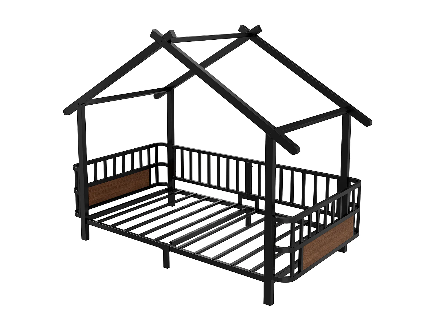 Hochbett 90 x 200 cm mit Sicherheitsgittern – Anpassbarer Metallrahmen – Schwarz (Matratze nicht im Lieferumfang enthalten)