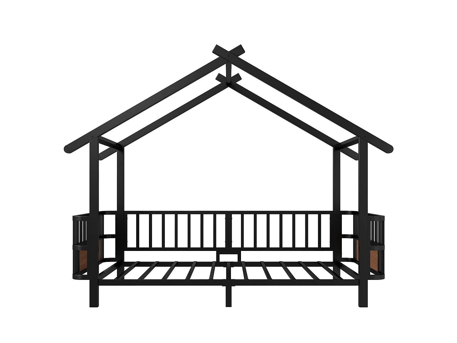 Hochbett 90 x 200 cm mit Sicherheitsgittern – Anpassbarer Metallrahmen – Schwarz (Matratze nicht im Lieferumfang enthalten)