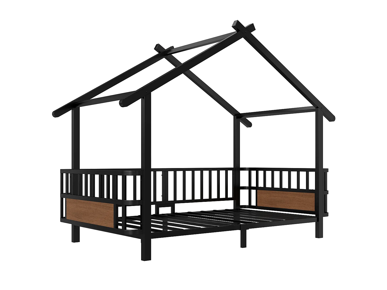 Hochbett 90 x 200 cm mit Sicherheitsgittern – Anpassbarer Metallrahmen – Schwarz (Matratze nicht im Lieferumfang enthalten)