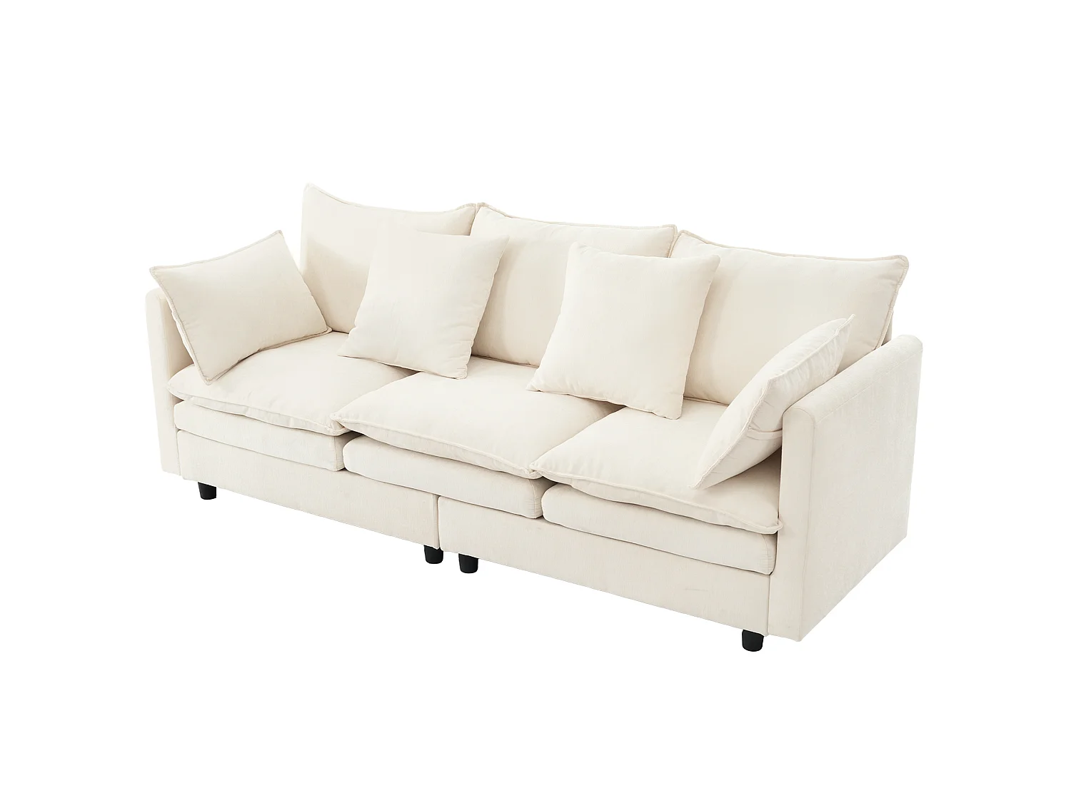 Divano angolare a 3 posti con chaise longue, 4 cuscini decorativi e schienali regolabili - Ciniglia - 212 x 150 x 65 cm - Beige