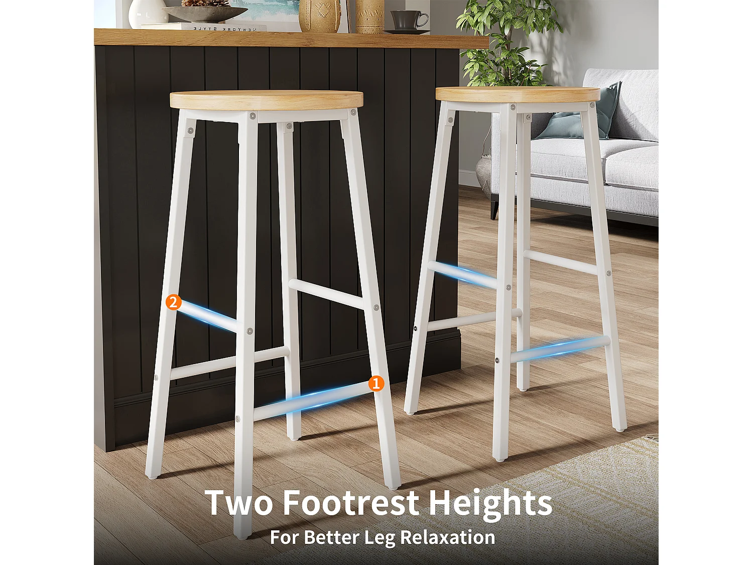 Mobile Kücheninsel mit 2 Hockern, Klapptisch, 2 Schubladen und 2 Türen – MDF + Metall – 137,9 x 45–73 x 92 cm – Weiß