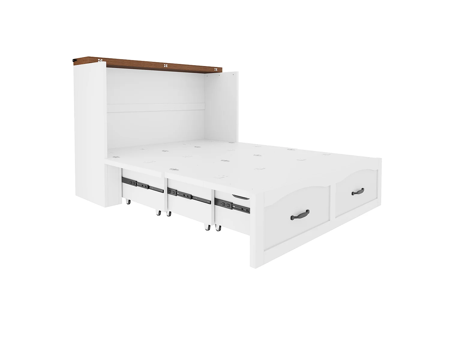 Lit escamotable 140 x 200 cm avec prise électrique, roulettes silencieuses - Métal + contreplaqué - Blanc (Sans matelas)