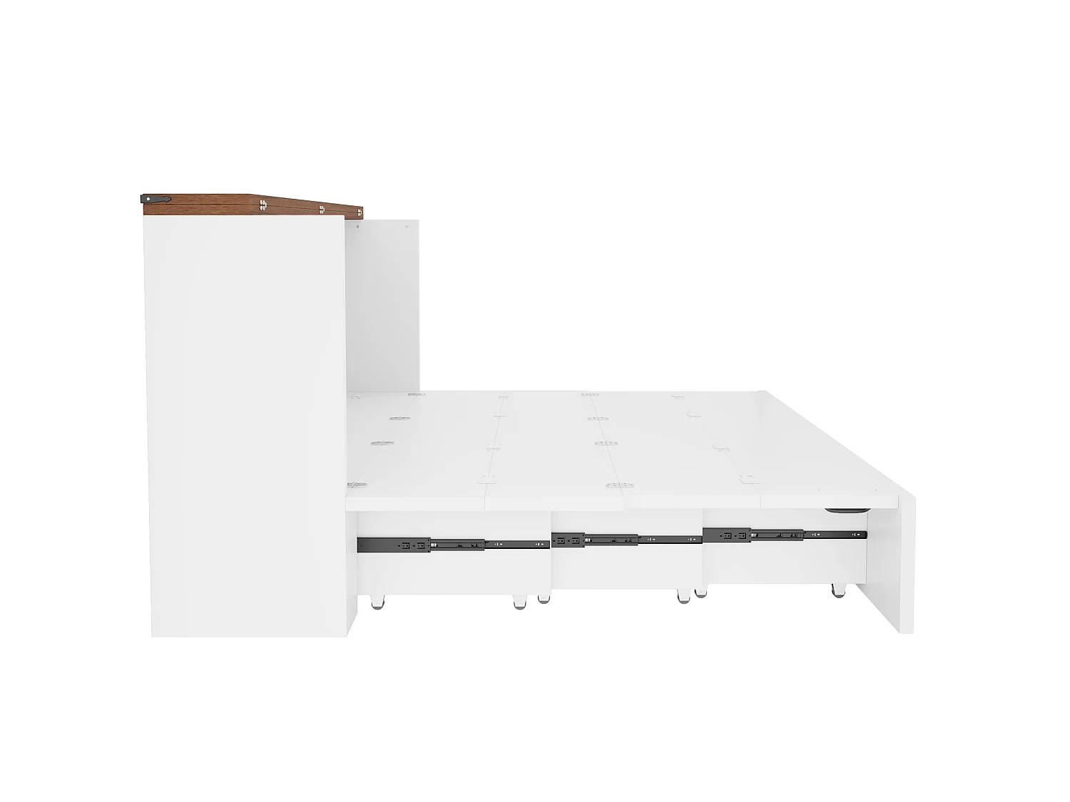 Lit escamotable 140 x 200 cm avec prise électrique, roulettes silencieuses - Métal + contreplaqué - Blanc (Sans matelas)