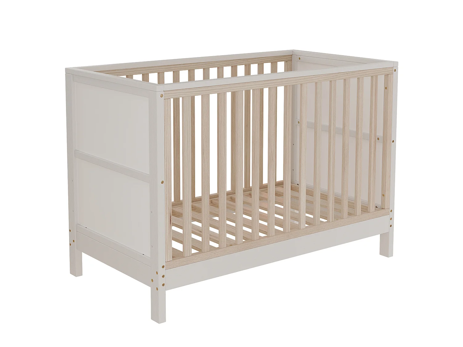 Lit bébé évolutif en pin massif avec panneau à peindre et hauteur réglable - Transformable en cododo et canapé - 120 x 60 x 90 cm - Naturel et blanc