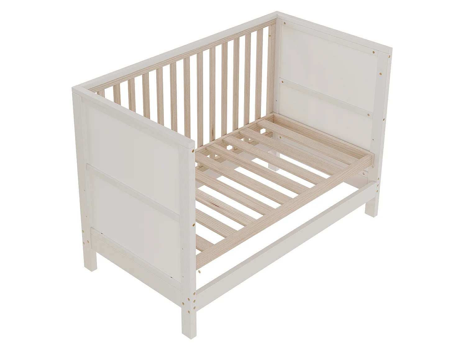Lit bébé évolutif en pin massif avec panneau à peindre et hauteur réglable - Transformable en cododo et canapé - 120 x 60 x 90 cm - Naturel et blanc