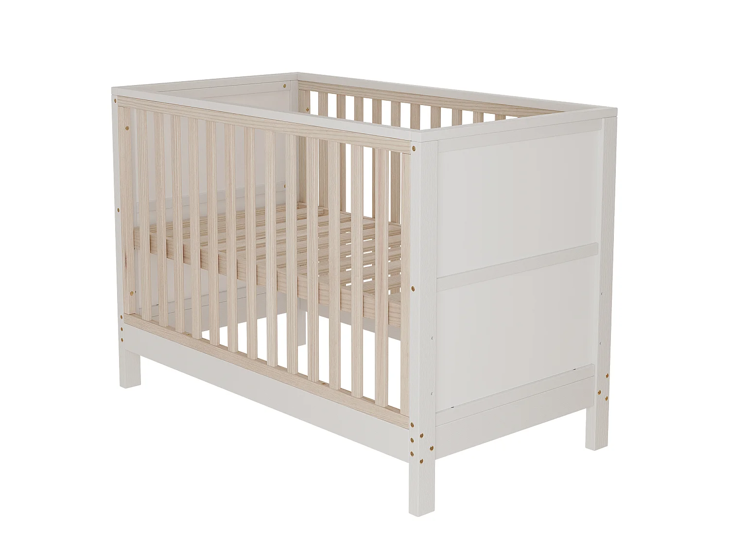 Lit bébé évolutif en pin massif avec panneau à peindre et hauteur réglable - Transformable en cododo et canapé - 120 x 60 x 90 cm - Naturel et blanc