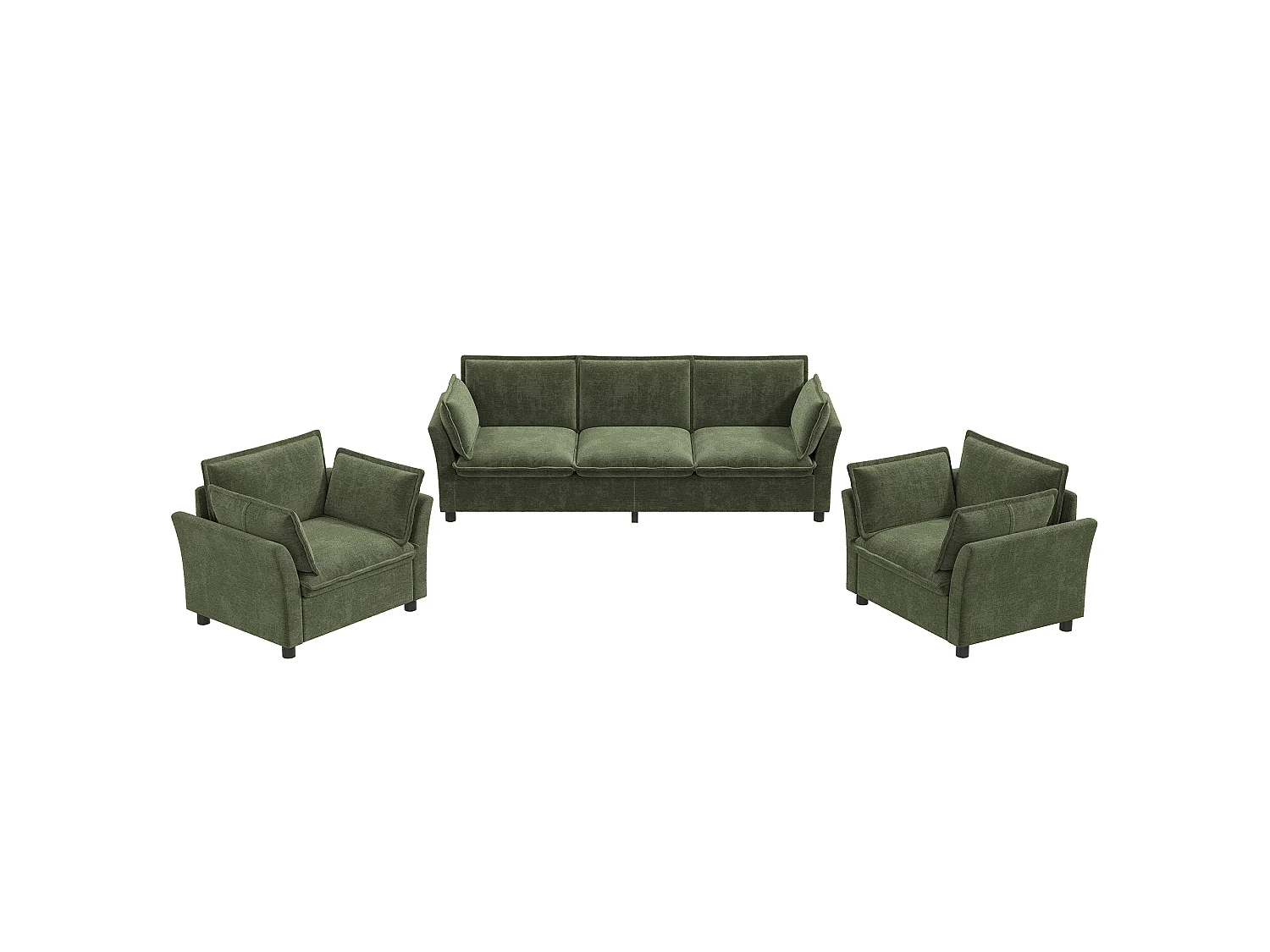 Modulares 3-Sitzer-Sofa-Set + 2 Sessel mit Kissen – Chenille – 220 x 87 x 81 cm – Grün
