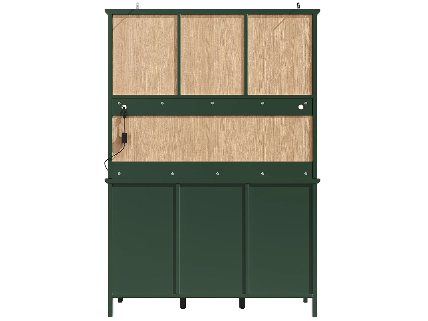 Kitchen sideboard with 2 glass doors, 2 wooden doors and 3 drawers - LEDs - 120 x 40 x 179 cm - MDF, particleboard - Retro green
