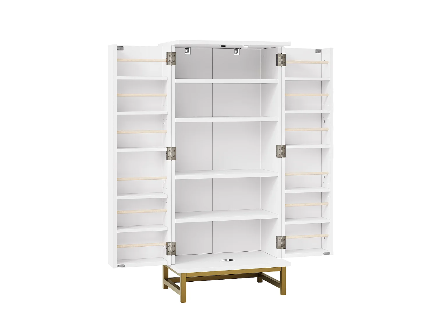 Buffet de cuisine compact avec étagères réglables et 2 portes - Panneaux de particules - 60 x 40 x 130 cm - Blanc et or
