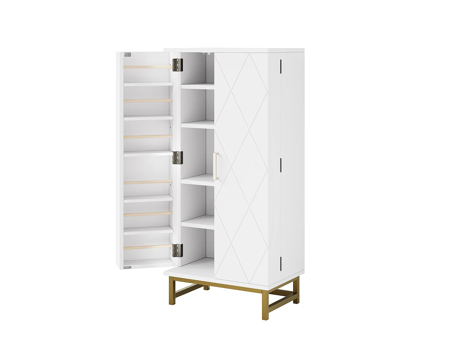 Buffet de cuisine compact avec étagères réglables et 2 portes - Panneaux de particules - 60 x 40 x 130 cm - Blanc et or