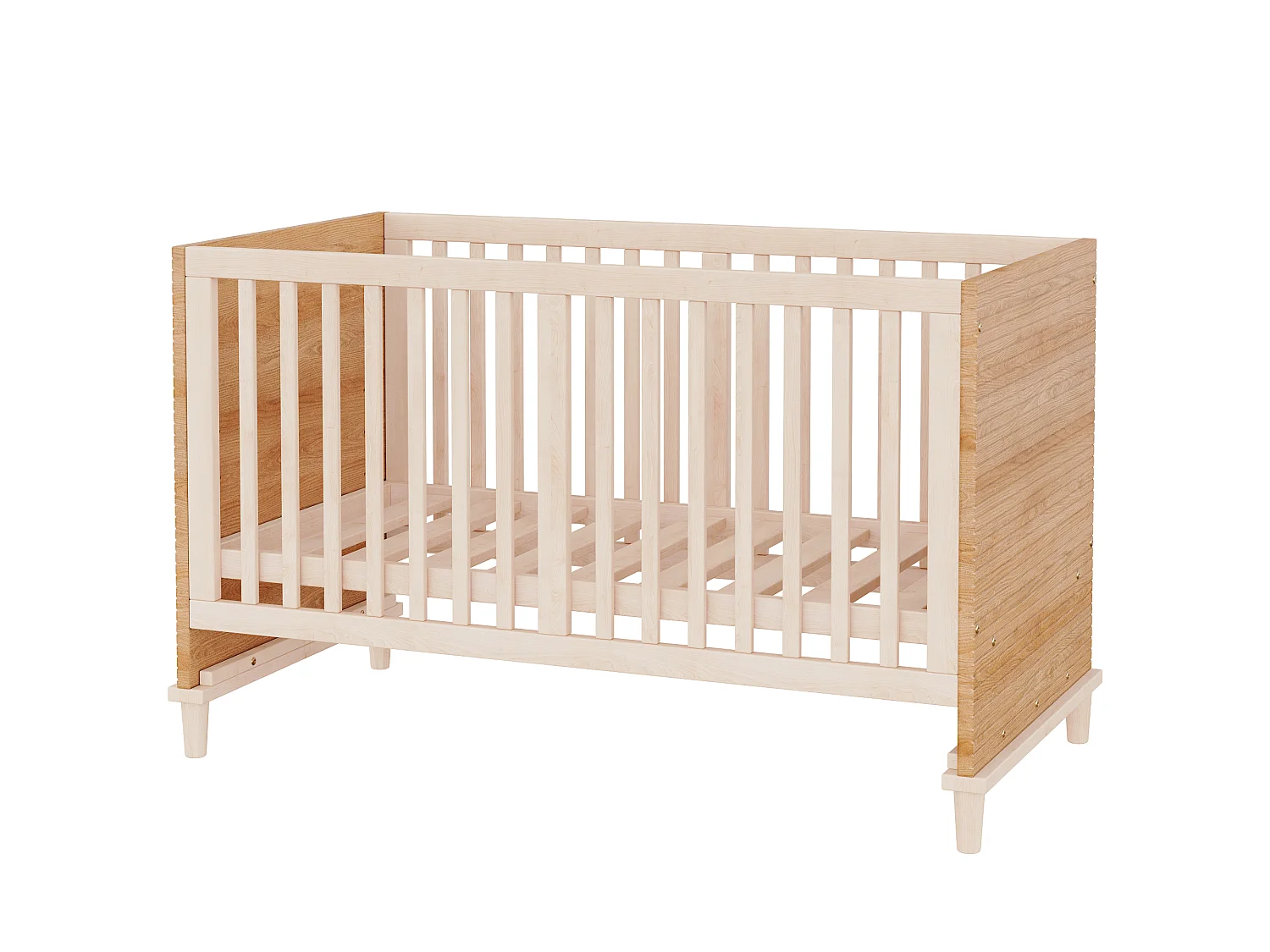 Lit bébé évolutif 70 x 140 cm réglable 5 hauteurs avec pieds de soutien renforcés – Bois massif/MDF – Naturel (Sans matelas)