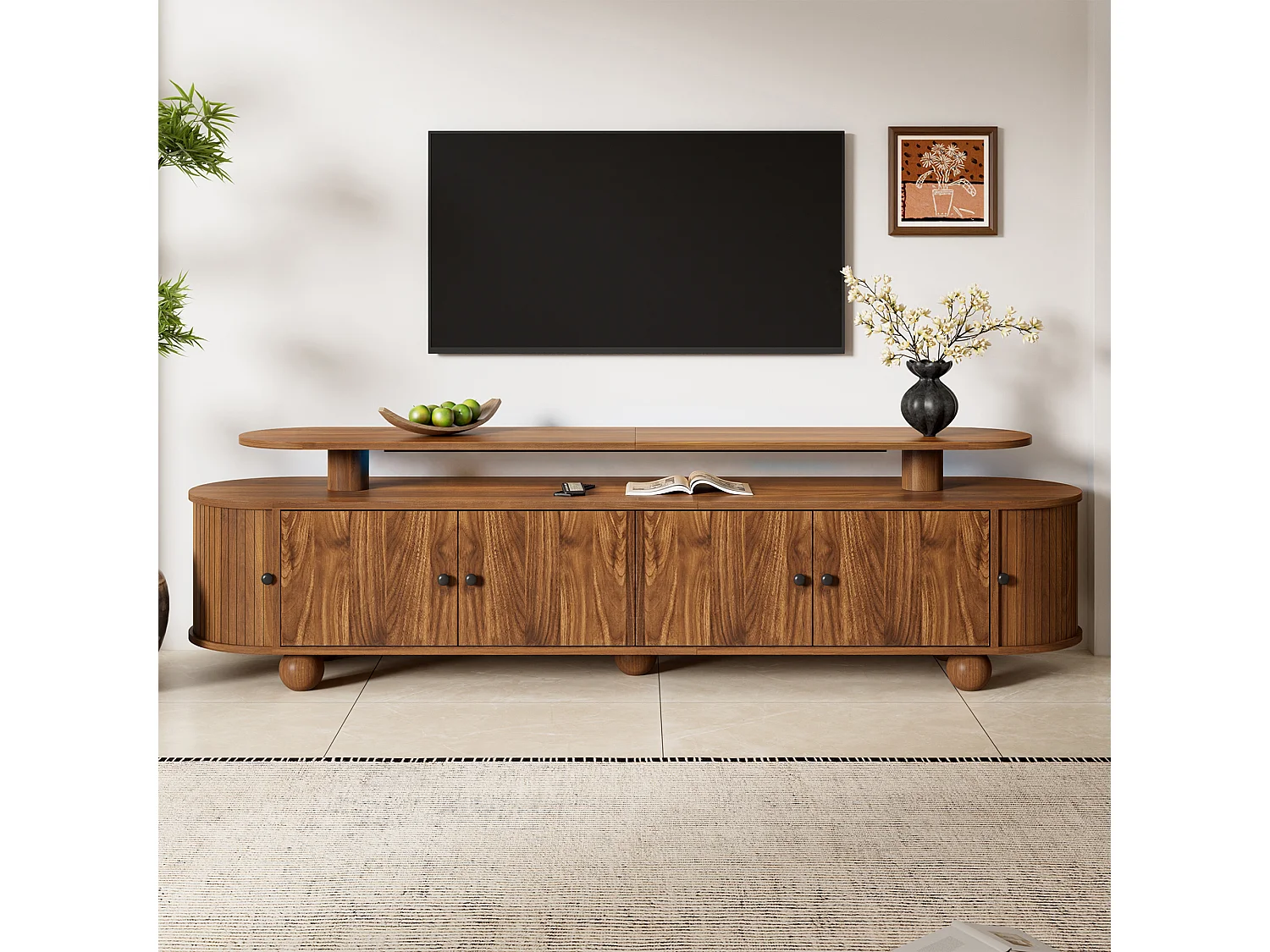 Mobile TV basso da 180 cm con 6 ante e illuminazione ambientale a LED - MDF - 180 x 40 x 48 cm - Noce