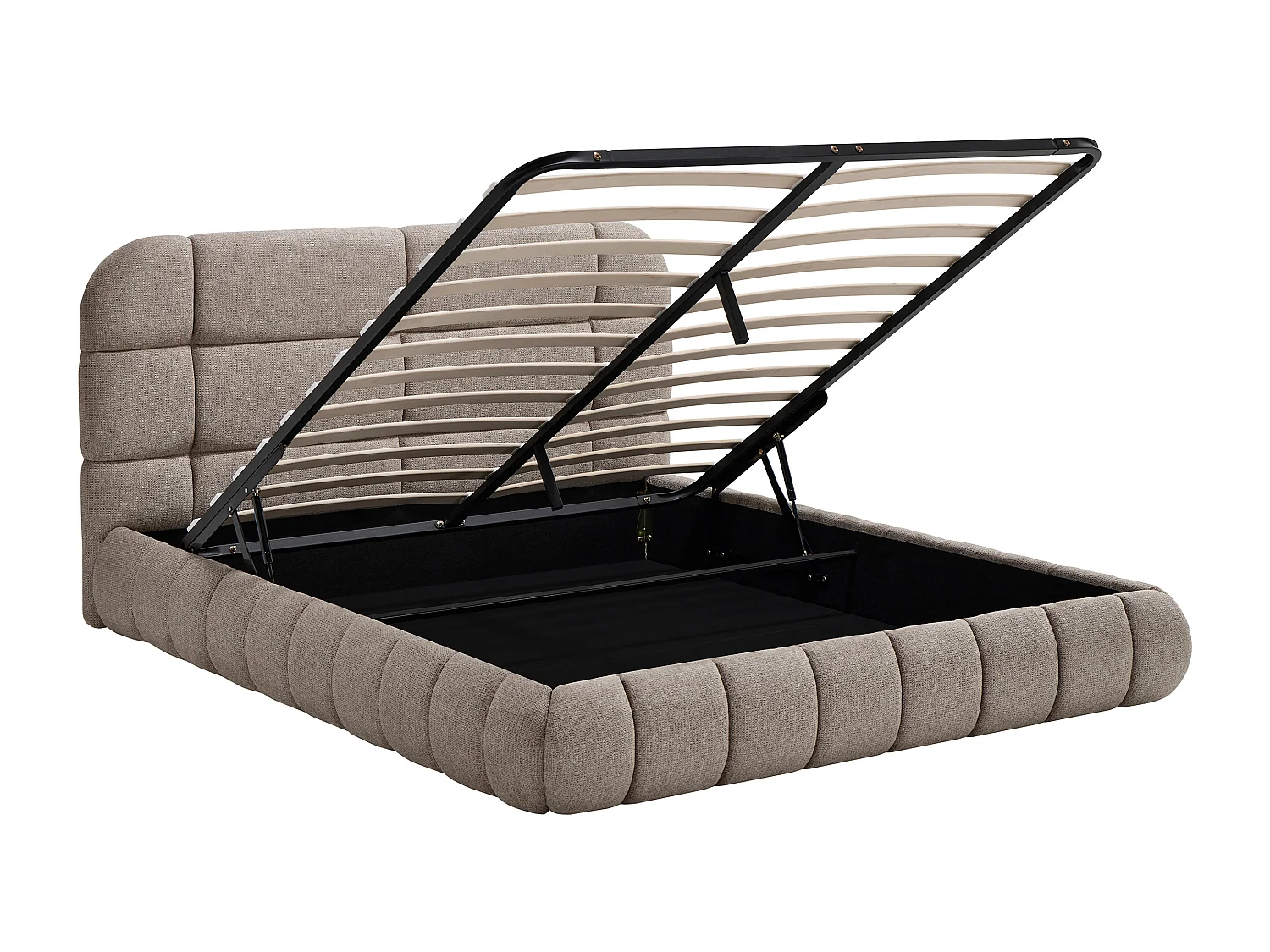 Lit coffre 180 x 200 cm - Tissu texturé - Taupe + matelas - FORIOSY