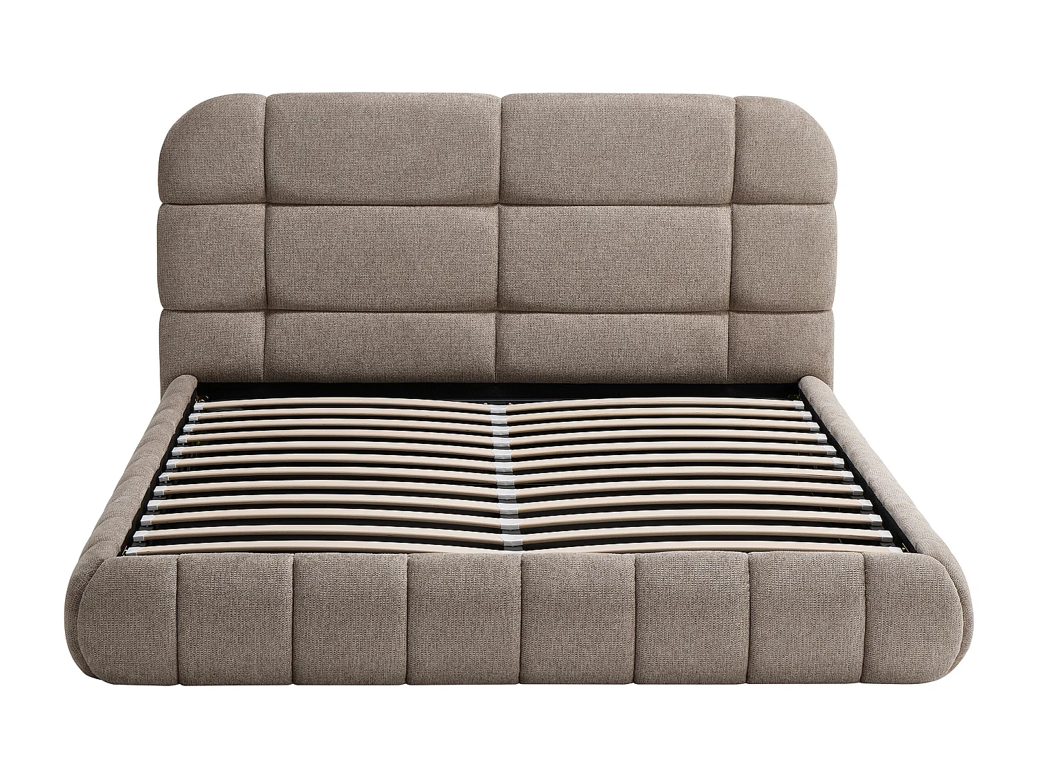 Lit coffre 180 x 200 cm - Tissu texturé - Taupe + matelas - FORIOSY