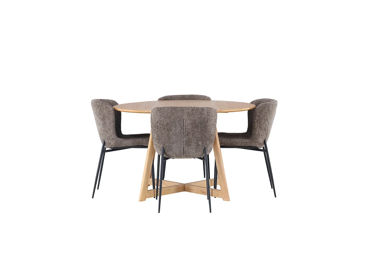Ensemble Table à Manger & 4 Chaises "Yakidon & Modesto" 120cm Naturel & Marron