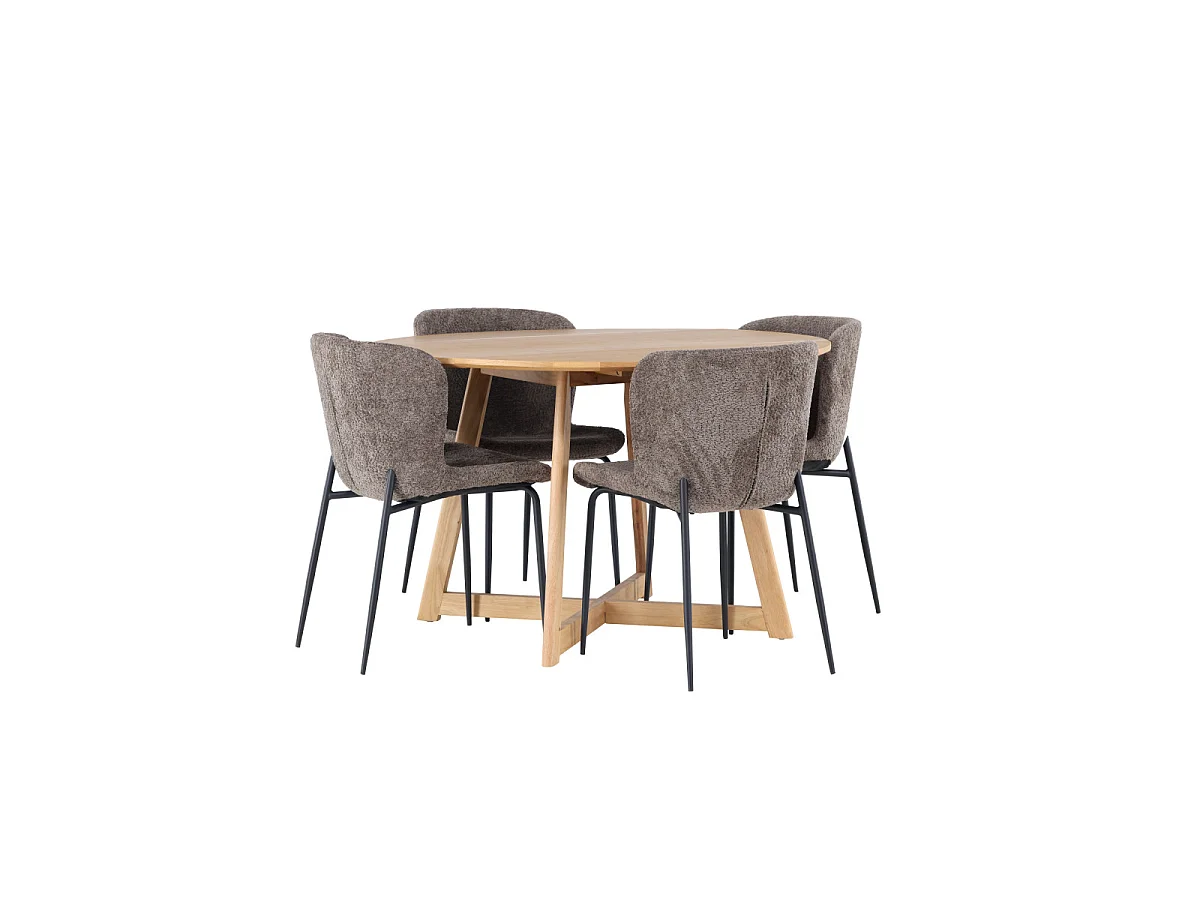 Ensemble Table à Manger & 4 Chaises "Yakidon & Modesto" 120cm Naturel & Marron