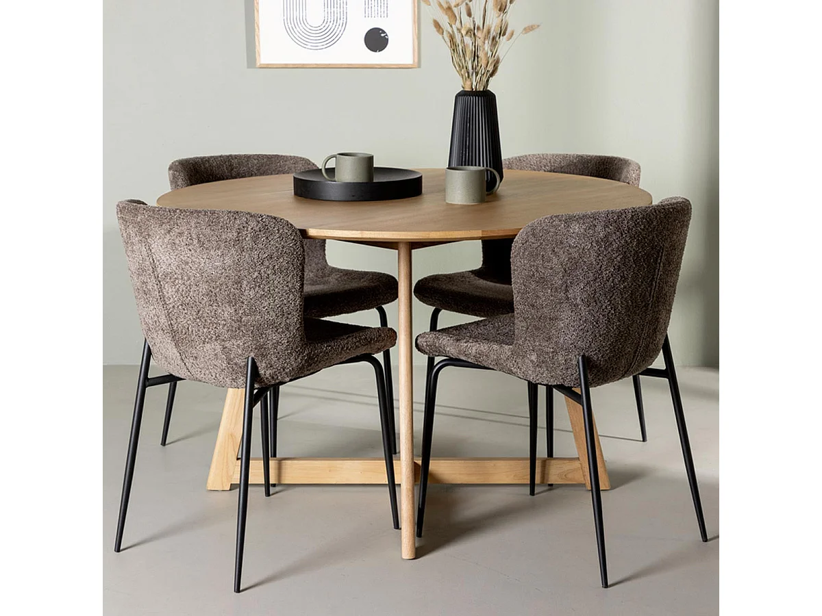 Ensemble Table à Manger & 4 Chaises "Yakidon & Modesto" 120cm Naturel & Marron