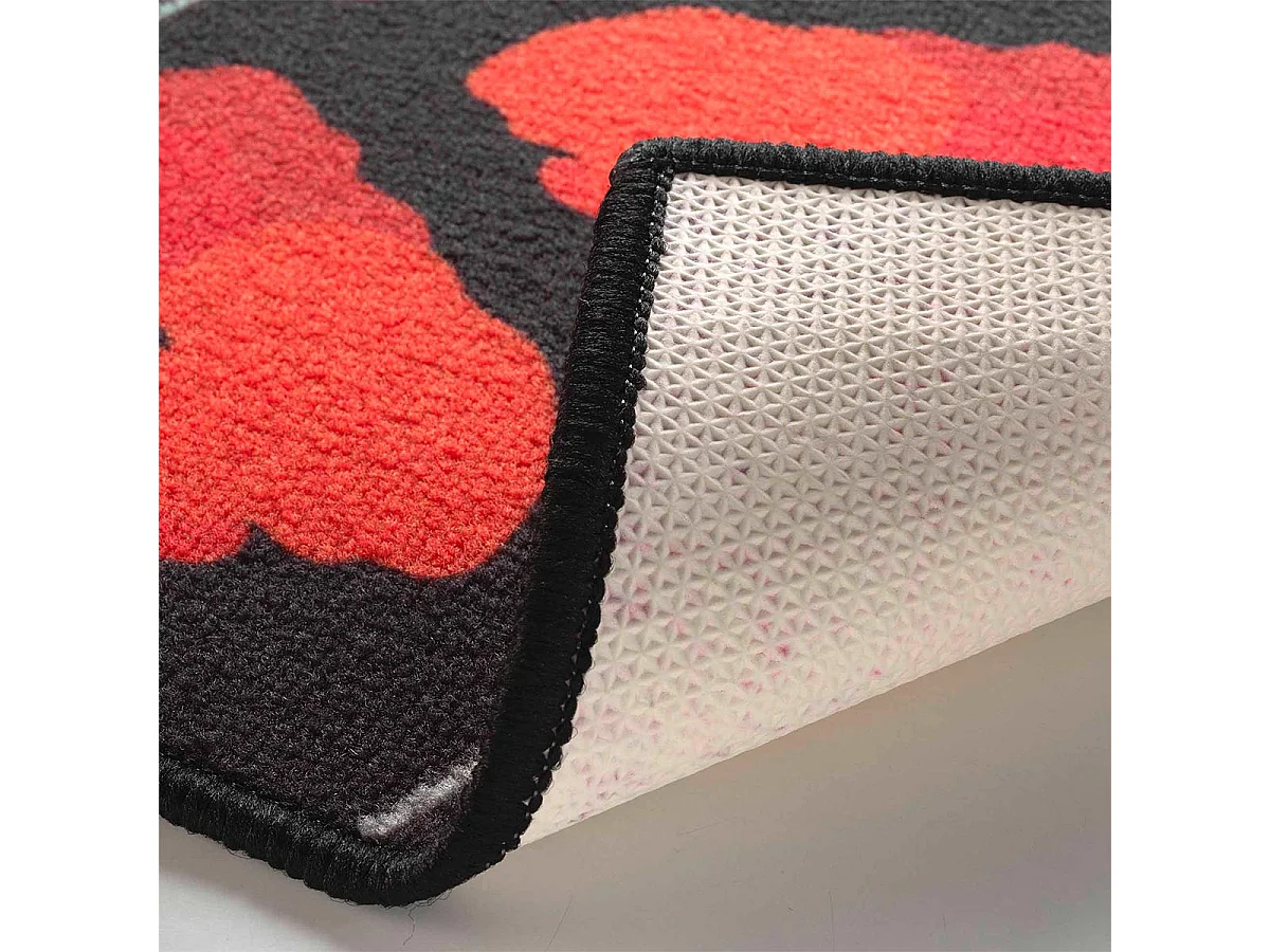 Tapis Déco Imprimé "Coquelicots" 40x60cm Noir & Rouge