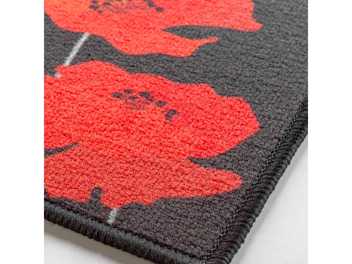 Tapis Déco Imprimé "Coquelicots" 50x120cm Noir & Rouge