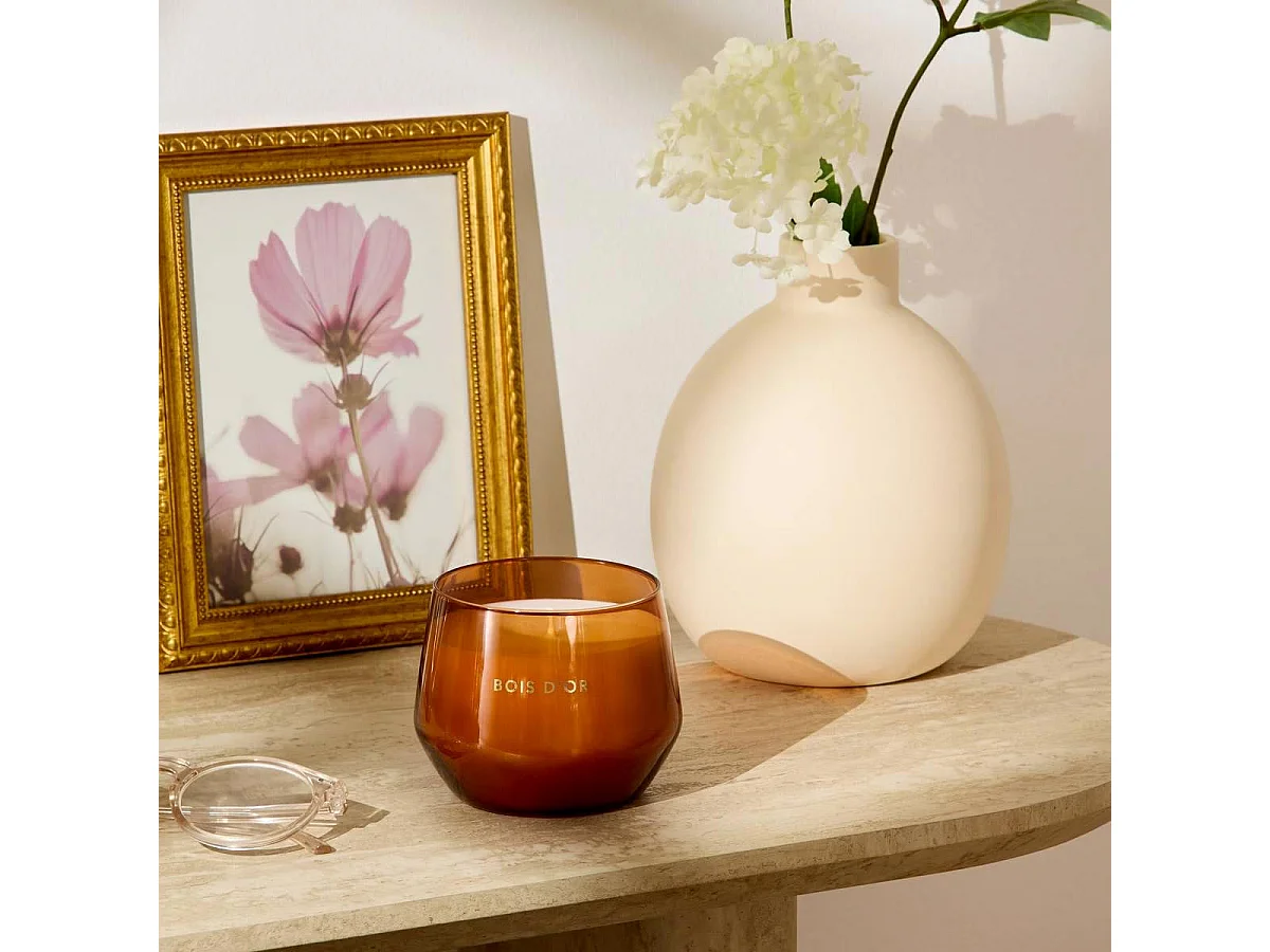Bougie Parfumée en Verre "Glowy" 300g Bois d'Or