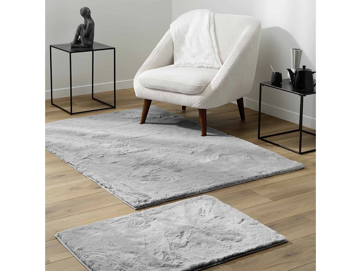 Tapis Imitation Fourrure "Feline" 120x170cm Gris
