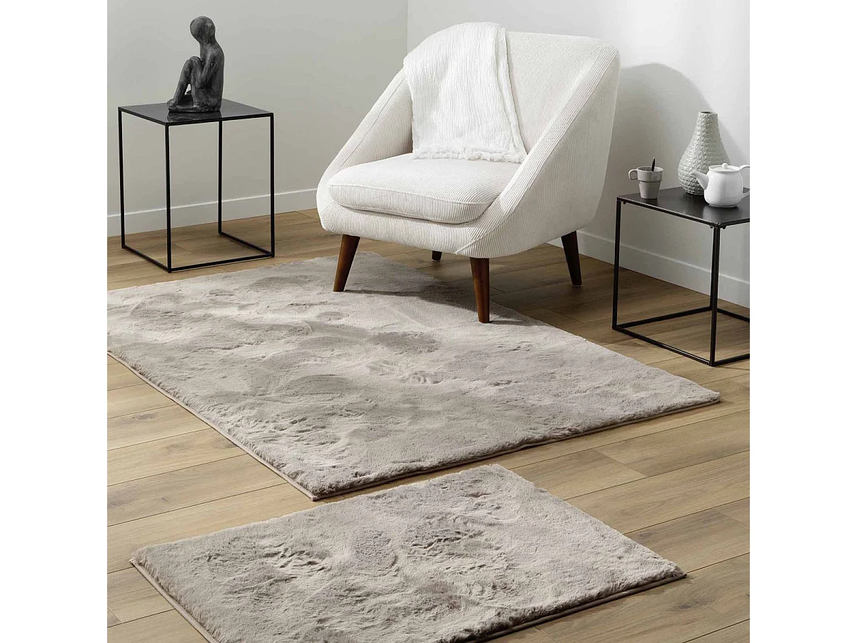 Tapis Imitation Fourrure "Feline" 60x90cm Taupe