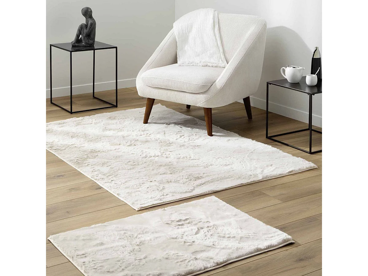 Tapis Imitation Fourrure "Feline" 60x90cm Naturel