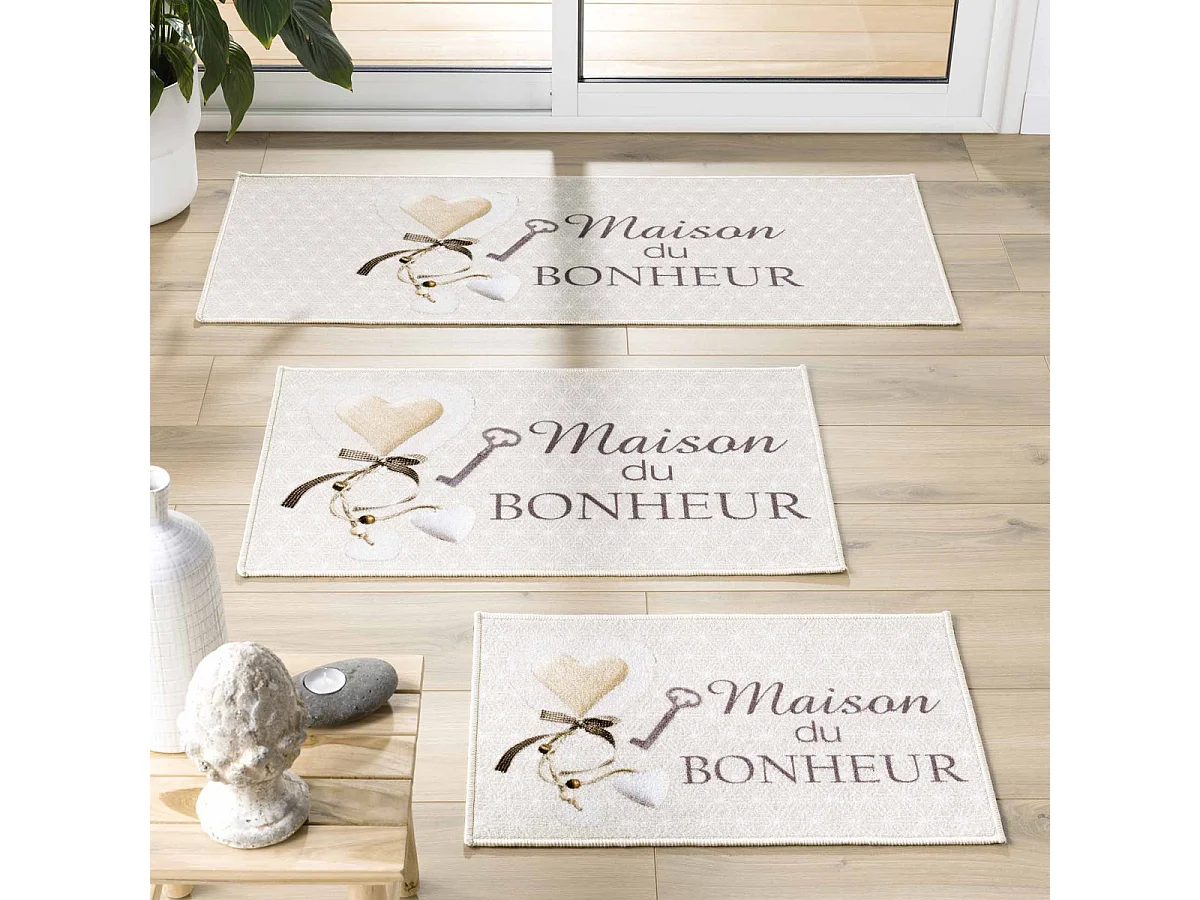 Tapis Déco Imprimé "Happiness" 50x120cm Beige