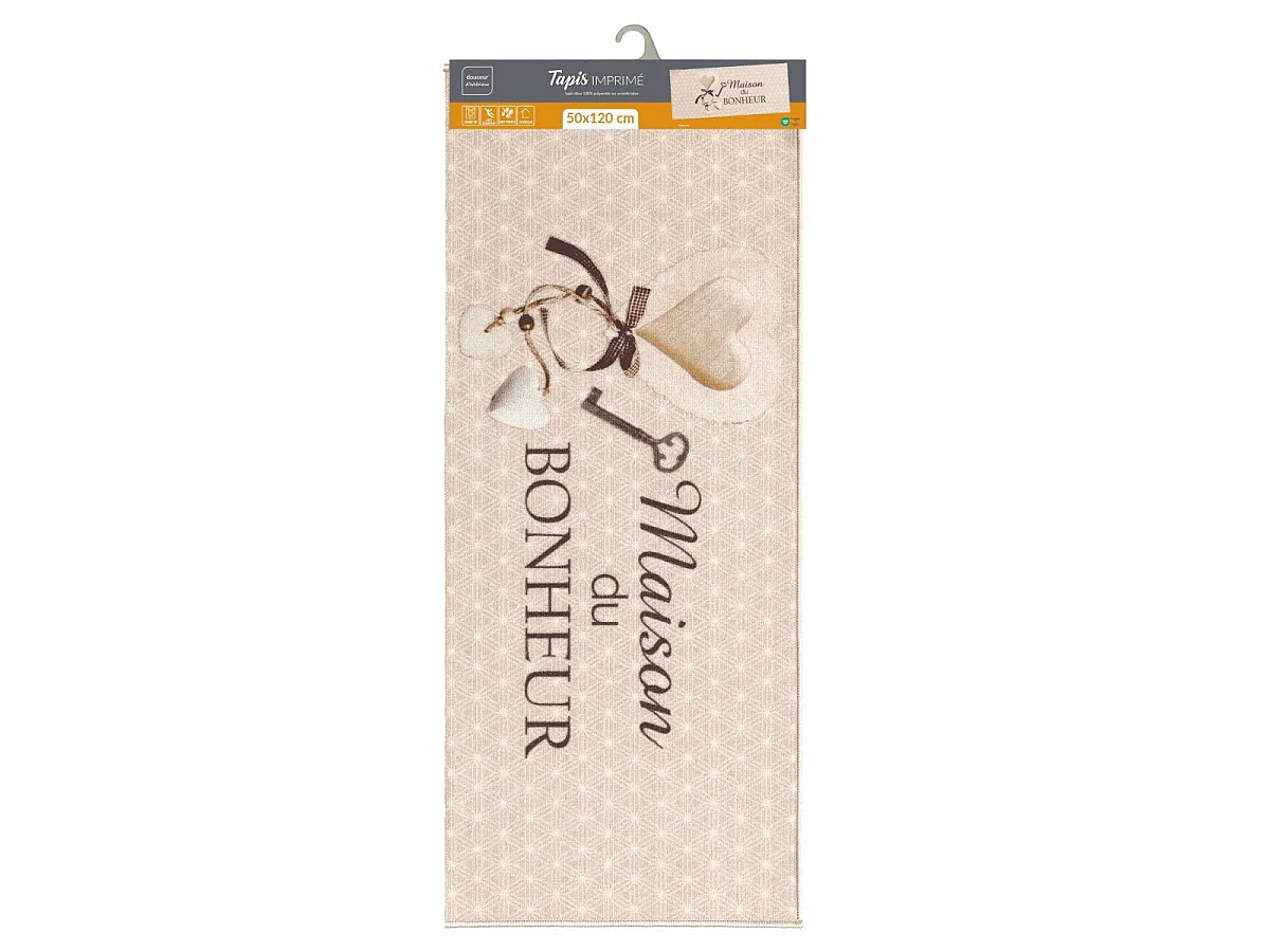 Tapis Déco Imprimé "Happiness" 50x120cm Beige