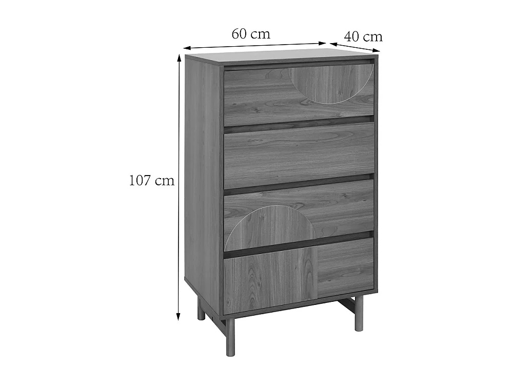 Abby - Commode 4 tiroirs en bois L60cm - Bois foncé