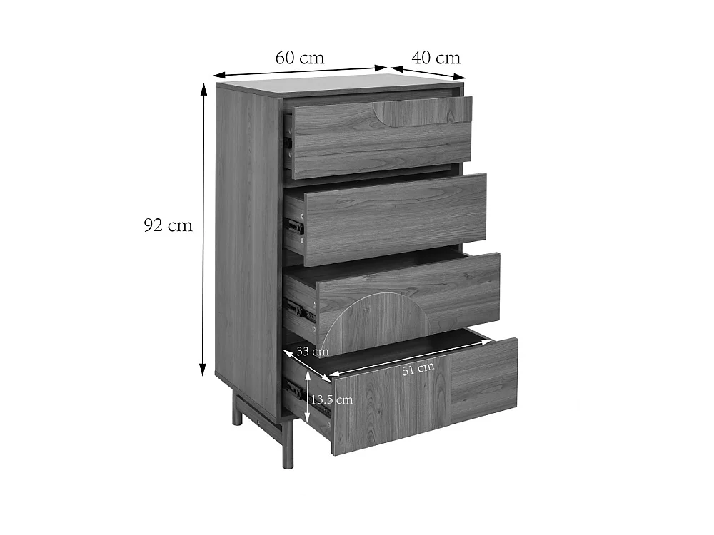 Abby - Commode 4 tiroirs en bois L60cm - Bois foncé