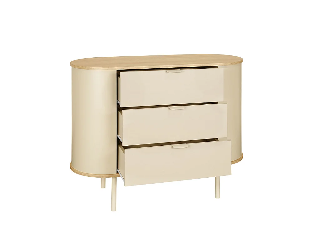 Will - Commode 3 tiroirs en bois et métal - Beige