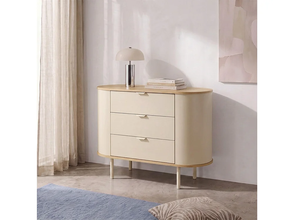 Will - Commode 3 tiroirs en bois et métal - Beige