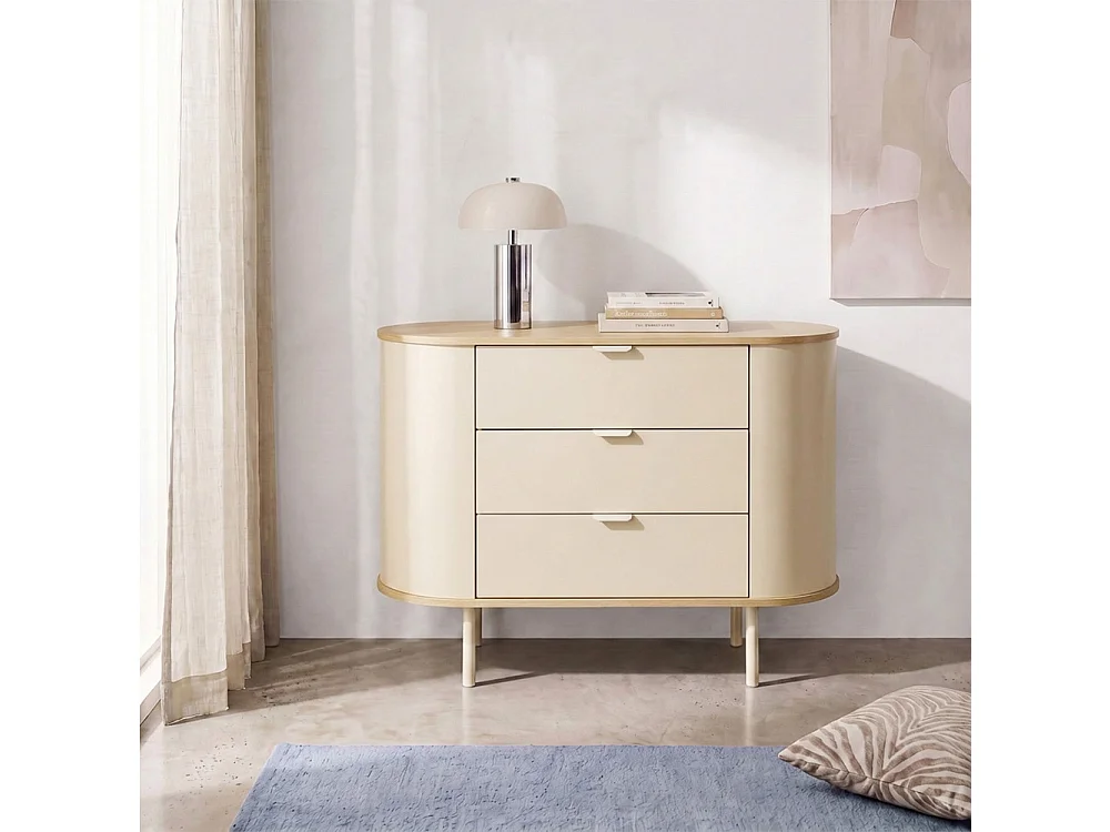 Will - Commode 3 tiroirs en bois et métal - Beige