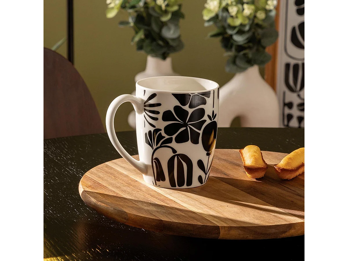 Lot de 6 Mugs "Twisted Lime" 37cl Noir & Blanc